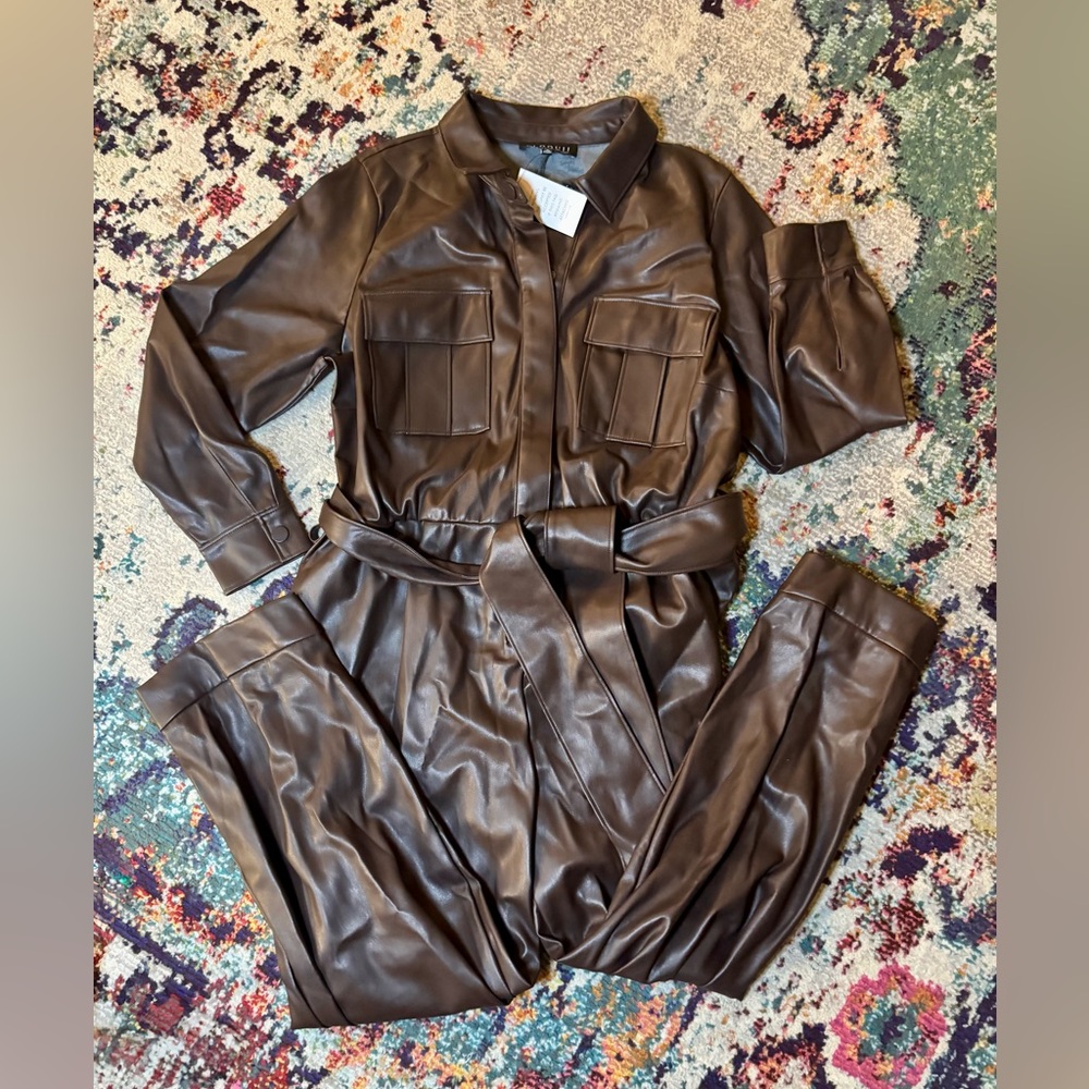 Eloquii Dark Brown Faux Leather Jumpsuit